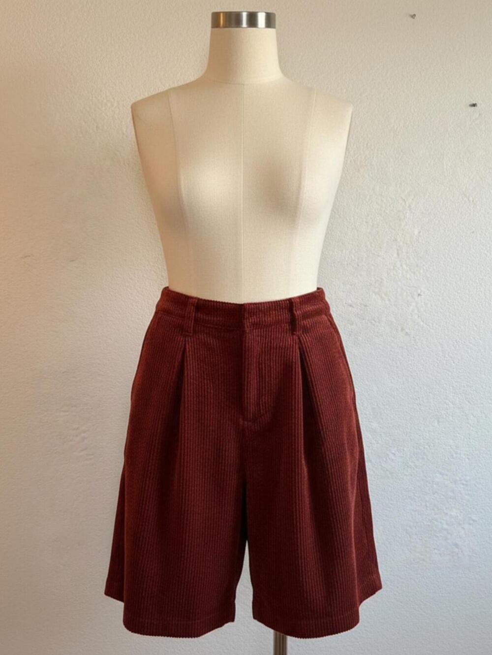 corduroy burgundy brown mom shorts